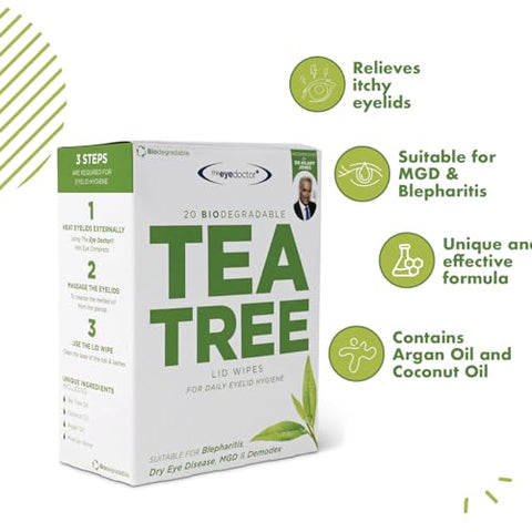 The Eye Doctor - Eye Doctor Tea Tree – Lenços de Limpeza para Pálpebras 80x – Indicado para Olho Seco, Blefarite e MGD
