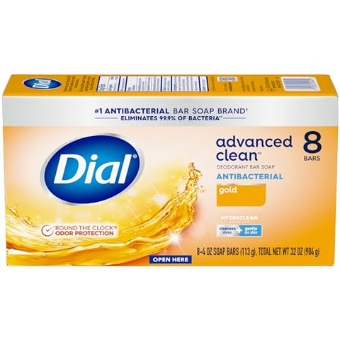 Sabonete em Barra Dial Antibacteriano Desodorante, Limpeza Avançada, Dourado, 113g, 32 Barras