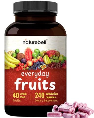 Suplementos NatureBell de Frutas e Vegetais para o Dia a Dia, 480 Cápsulas Vegetarianas no Total | Conjunto de 40 Frutas Inteiras e 40 Vegetais Inteiros – Fórmula Fresca de Super Alimentos com Vitaminas e