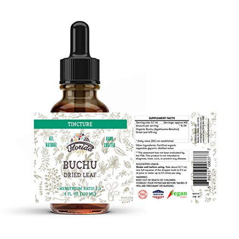 FLORIDA HERBS - Buchu Tincture: Extrato Orgânico de Buchu (Agathosma Betulina) em Glicerina Vegetal Orgânica, 700 mg, 120 ml
