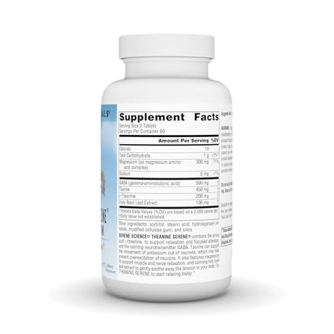 Serene Science L-Theanine com Magnésio e GABA – 120 Comprimidos | Fórmula Relaxante para Equilíbrio Mental e Bem-Estar - Source Naturals