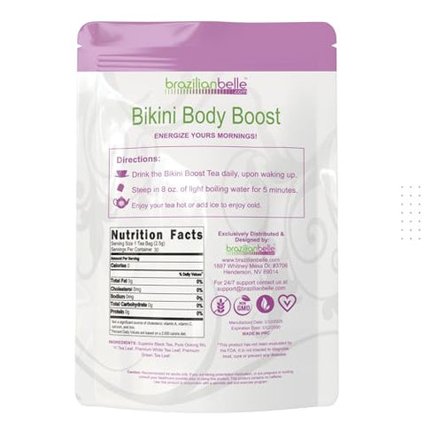 Brazilian Belle - Chá Detox Bikini Body para Mulheres. Aumenta Energia, Digestão e Foco. Cafeína Natural (30 Ct)