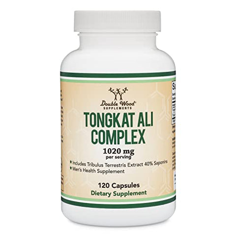 Double Wood Supplements - Extrato de Tongkat Ali 200 para 1 para Homens (Longjack) Eurycoma Longifolia, 1020mg por Porção, 120 Cápsulas – Suporte à Saúde Masculina com 20mg de Tribulus Terrestris (Testado por Terceiros)