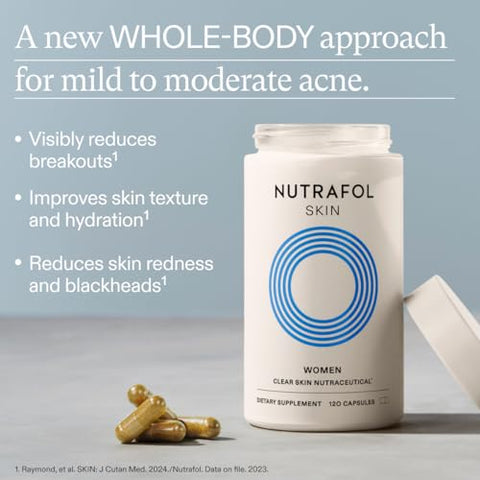 Clear Skin – Suplemento para Acne em Mulheres, Testado Clinicamente para uma Pele Mais Clara e Suave, Fórmula Médica, Vegano – 1 Mês de Fornecimento - Nutrafol