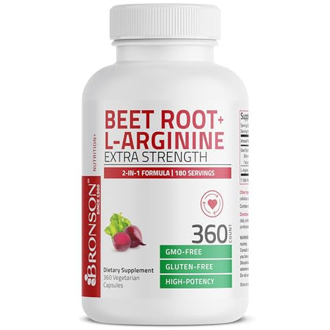 Beet Root L-Arginine 2000 MG – Produção de Óxido Nítrico – 360 Cápsulas Vegetarianas – Não-OGM - Bronson