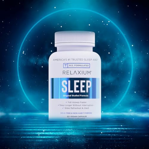 Sleep Aid – Novo e Melhorado, Suplemento Alimentar, Não Viciante, Suporta um Sono Mais Longo e Melhor, 60 Cápsulas, Fornecimento de 30 Dias - Relaxium
