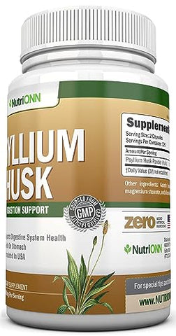 NutriONN - Cápsulas de Psyllium Husk – 1450mg Por Porção – 240 Cápsulas – Dupla Potência – Suplemento Premium de Fibra de Psyllium – Ótimo para Digestão e Regularidade – 100% Fibra Solúvel Natural