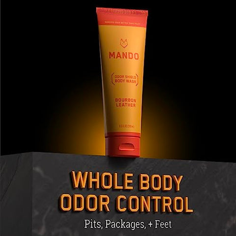 Smooth Solid Stick (75g) Sabonete Líquido Acidificado (250ml) – Comprovado Clinicamente para Bloquear Odor o Dia Todo – Seguro para Todo o Corpo, Axilas, Pacotes e Pés (Couro de Bourbon) - Mando
