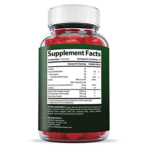 Justified Laboratories - ACV Gummies Extreme Formula 2000MG com Suco de Romã, Beterraba e Vitamina B12 – Saúde Keto – 60 Gomas