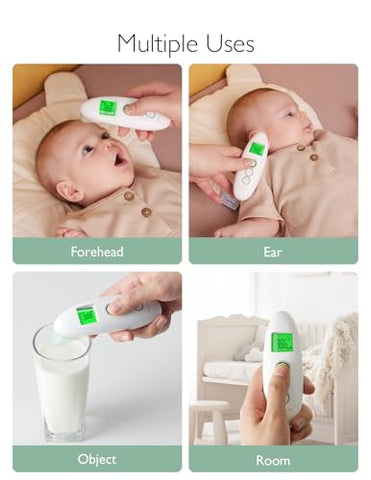 Termômetro Digital Infravermelho Momcozy para Testa e Ouvido, sem Contato, para Adultos e Crianças, com Modo Infantil, Função de Alarme de Febre, Silencioso e Memória, Rápido – [Marca do Produto]