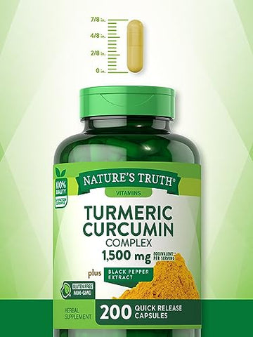 Nature's Truth - Nature’s Truth Complexo de Curcumina de Açafrão-da-terra | 1500mg | 200 Cápsulas | com Extrato de Pimenta Preta | Não-OGM