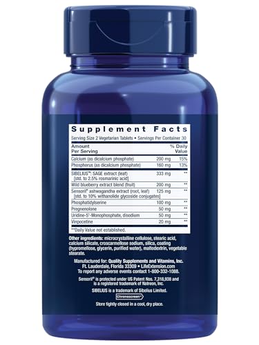 Suplemento para a saúde cerebral Life Extension Cognitex Elite Pregnenolone – Melhora a memória e o foco