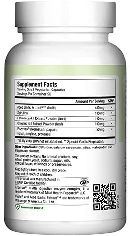 Cápsulas de Extrato de Alho Envelhecido Maxi Biotic (180 unidades) | Suplemento de Alho Kyolic com Spirulina, Equinácea, Orégano e Enzymax – Antioxidante Natural – Bem-estar - Maxi Health