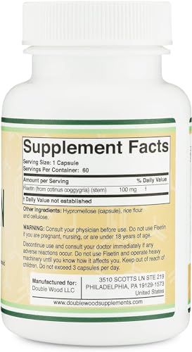 Double Wood Supplements - Fisetin 100mg – Suplemento de Flavonóis Bioativos, 60 Cápsulas (Suplemento de Polifenóis Bioflavonoides Similar a Apigenina, Luteolina e Quercetina) Suporte Anti-Envelhecimento Senolítico por Double