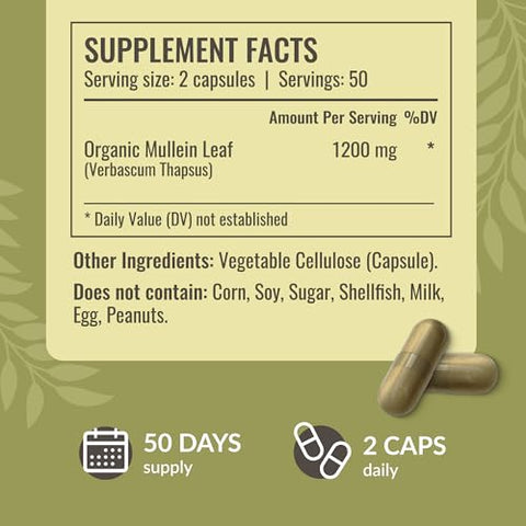 Cápsulas de Folha de Verbasco – 1200 mg de Verbasco para Limpeza Pulmonar - HERBAMAMA