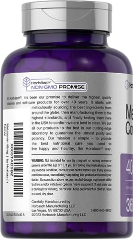 Melatonin 40mg Complex | 360 Comprimidos de Dissolução Rápida | Suplemento Extra Forte para Adultos | com Camomila e Ashwagandha | Vegetariano, Não-OGM, Sem Glúten - Horbäach