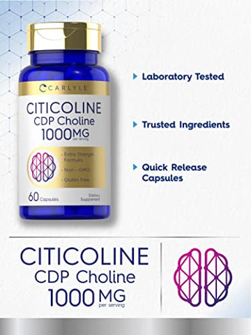 Citicoline CDP Choline 1000mg | 60 Cápsulas | Sem OGM, Livre de Glúten  Carlyle - Carlyle