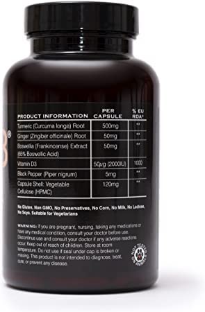 Watermans - Allevi8 – Medicina Ayurvédica, Olíbano, Cúrcuma, Gengibre, Pimenta Preta, Vitamina D3. 2 Meses de Fornecimento em um Pote. Poderosas Ervas Usadas nos Tempos Bíblicos