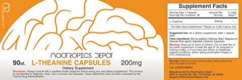 Cápsulas de L-Theanina 200mg (90 Unidades) | Promove Relaxamento | Suporta Níveis Saudáveis de Estresse e Ciclos de Sono | Melhora a Função Cognitiva e Foco | Aminoácido - Nootropics Depot