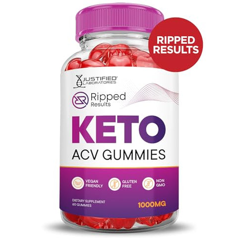 Justified Laboratories - (3 Pacotes) Gomas Ripped Results Keto ACV Avançada Fórmula 1000MG Gomas Ripped Results Keto Apple Cider Vinegar Formuladas com Pó de Romã e Beterraba B12 Vegano Não GMO