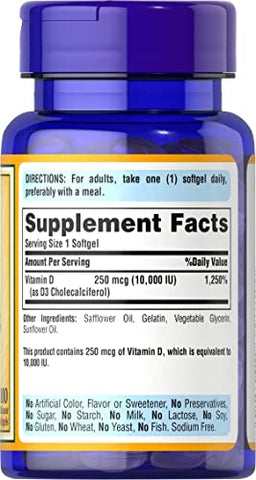 Puritan's Pride - Puritan’s Pride Vitamina D3 10.000 UI, Pacote Duplo 200 Contagem Total