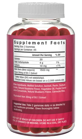 Flamingo Supplements - Gomas de Beterraba sem Açúcar com Óxido Nítrico (1500 mg) – Mastigáveis de Beterraba para Desempenho Atlético, Estimulante de Óxido Nítrico, Energia, Fluxo Sanguíneo e Circulação – 90 Gomas de Beterraba