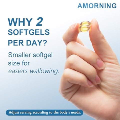 AMORNING - Suplemento Ômega 3 em Cápsulas Softgel – 180 Unidades 1440mg para Apoio ao Coração, Cérebro e Olhos Saudáveis, Rico em EPA e DHA, Fácil de Engolir