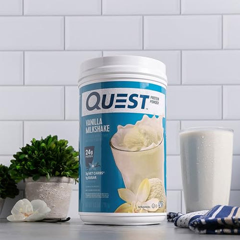 Proteína em Pó Sabor Milkshake de Baunilha, 24g de Proteína, 1g de Açúcar, Baixo Carboidrato, Sem Glúten, 725g, 23 porções - Quest Nutrition