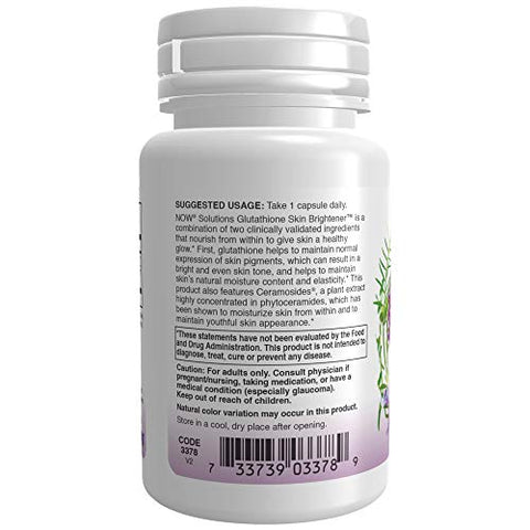 Solutions, Clareador de Pele com Glutationa e Ceramosides®, Hidratante e Iluminador, 30 Cápsulas Vegetais - NOW Foods