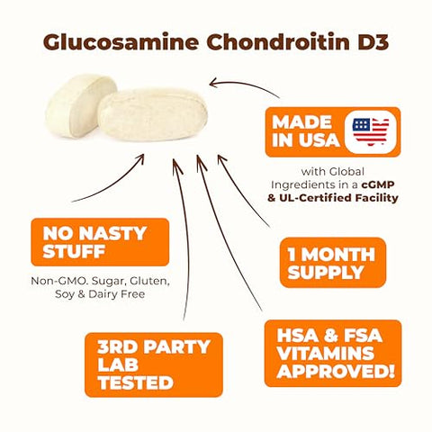 Vimerson Health - Glucosamina Condroitina com Vitamina D3, Boswellia e MSM – Fórmula Completa para Saúde das Articulações