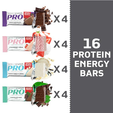 PRO Barras de Wafer de Proteína, Pacote Sortido, em 4 Sabores Barras de 56g (16 Unidades). Alta Proteína - Power Crunch