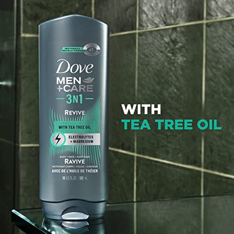 DOVE MEN + CARE - DOVE MEN CARE Gel de Banho 3 em 1 Pós-Treino Revitalizante com Óleo de Melaleuca, 4 Unidades de 18 oz (532 ml)