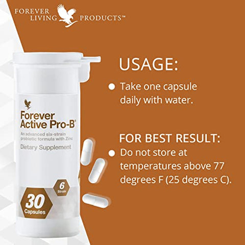 Forever Living Products - Forever Living – Forever Active Pro-B: Probiótico Avançado para Saúde Digestiva – 8 Bilhões de UFC, 6 Cepas Sinérgicas, Soja