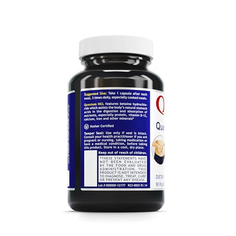 Labs Betaine HCL – Suplemento de Ácido Clorídrico de Betaina para Função Digestiva Ótima e Baixa Acidez Estomacal – 90 cápsulas - Quantum Nutrition