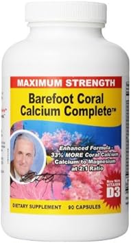 Barefoot Coral Calcium Complete - Suplemento de Cálcio de Coral 1500mg, 90 Cápsulas – Desenvolvido por Bob Barefoot – Apoia a Saúde Geral