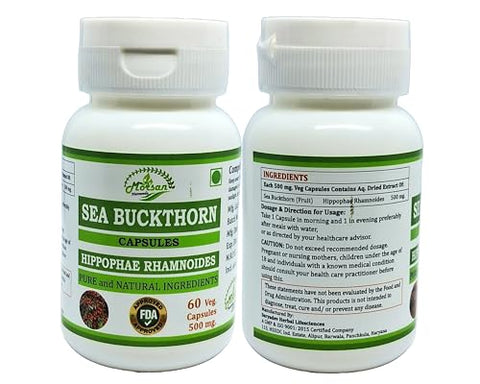 Morsan Nutraveda - Cápsulas de Espinheiro Marítimo (Hippophae Rhamnoides) para Homens e Mulheres | Suplemento Herbal Natural | 500 mg por Porção | 60 Cápsulas Vegetais | Extrato Puro de Espinheiro Marítimo (2…)