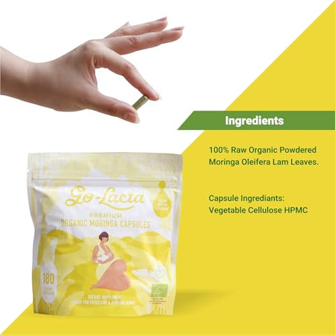 Go-Lacta - Cápsulas Premium de Moringa 100% Orgânica para Amamentação – Aumente a Produção de Leite Materno – Saúde para Mamãe e Bebê – Aumente a Produção de Leite Materno