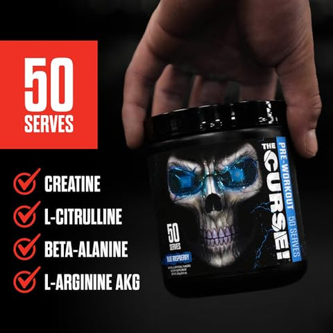 The Curse! Pó Pré-Treino – Blue Raspberry 50 Porções | Pré-Treino: Aumente Força, Energia e Foco para Homens - JNX SPORTS