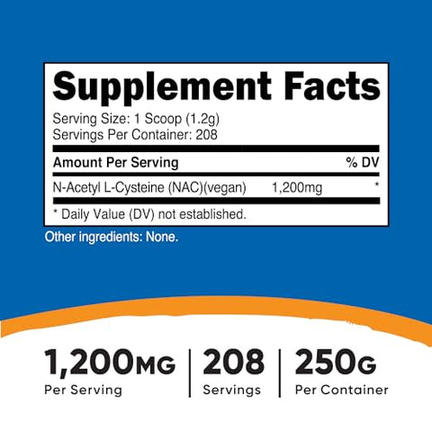 N-Acetyl L-Cysteine (NAC) em Pó 250g – Vegano, Livre de Transgênicos, Sem Glúten | Nutricost Brasil - Nutricost