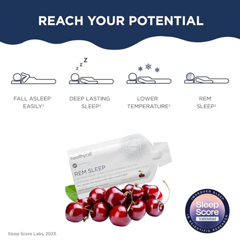 REM Sleep – Suplemento líquido em gel de força extra para auxiliar o sono em adultos – Durma profundamente com melatonina e melissa – 30 pacotes em gel - Healthycell