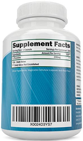 L-Theanine 200mg (Dupla Potência), 180 Cápsulas Veganas, 6 Meses de Fornecimento, Não Transgênico - Purely Holistic