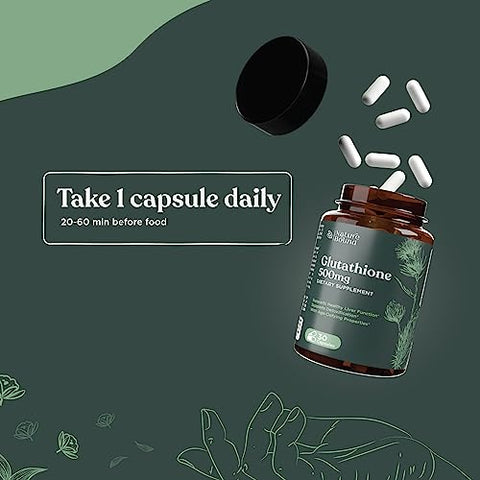 Nature Bound - Glutathione Skin Whitening Pills – GSH Puro 500 mg com Extrato Natural de Cardo de Leite Silymarin – Suporte Antioxidante ALA – Reforça o Sistema Imunológico por