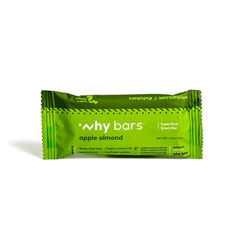 WHY BARS - Barra de Proteína Superfood, Maçã e Amêndoa, 57g (Embalagem com 12 Barras de Proteína) – Sem Glúten, Orgânica, Vegana, Ingredientes Simples