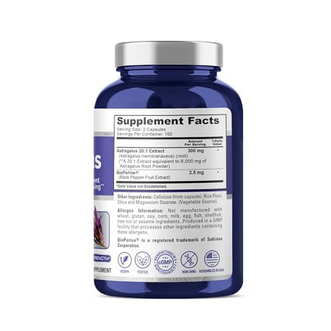 Astragalus 6000mg por Porção, 200 Cápsulas Vegetais, Extrato 20:1, Sem OGM - NusaPure