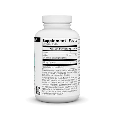 N-Acetyl Cysteine – Suporte Antioxidante para a Saúde Respiratória, 1.000 mg – 180 Comprimidos - Source Naturals