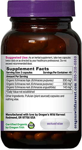 Oregon's Wild Harvest - Oregon’s Wild Harvest Echinacea Orgânico, 90 Cápsulas – Suplemento Herbal de Alta Qualidade