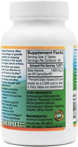 American Supplements - Sustained Release Beta-Alanine-Strength: Potencialize sua força com liberação prolongada