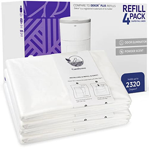 COMFICOVE - Refis Compatíveis com DEKOR PLUS Potes de Fraldas | 4 Unidades | Forro de Refil para Pote de Fraldas Extra Espesso | Fragrância Fresca | Fácil de Substituir e Descartar a Bolsa de Fraldas | Bebê sem Odor
