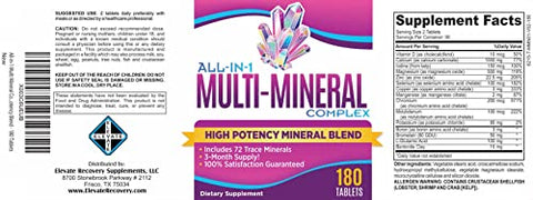 Elevate Recovery Supplements - Complexo Multimineral de 3 Meses Sem Ferro (Fórmula All-in-1) – Minerais Traços – Suplementos Minerais – Alta Potência Multiminerais – 180 Comprimidos