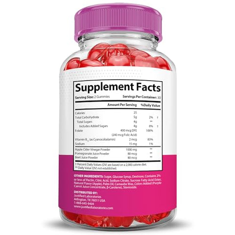 Justified Laboratories - (2 Pacotes) Bliss Keto ACV Gummies Fórmula Avançada 1000MG Bliss Keto Gummies Vinagre de Maçã Aumenta Formulado com Suco de Romã em Pó Beterraba B12 Vegano Não GMO 120 Gomas